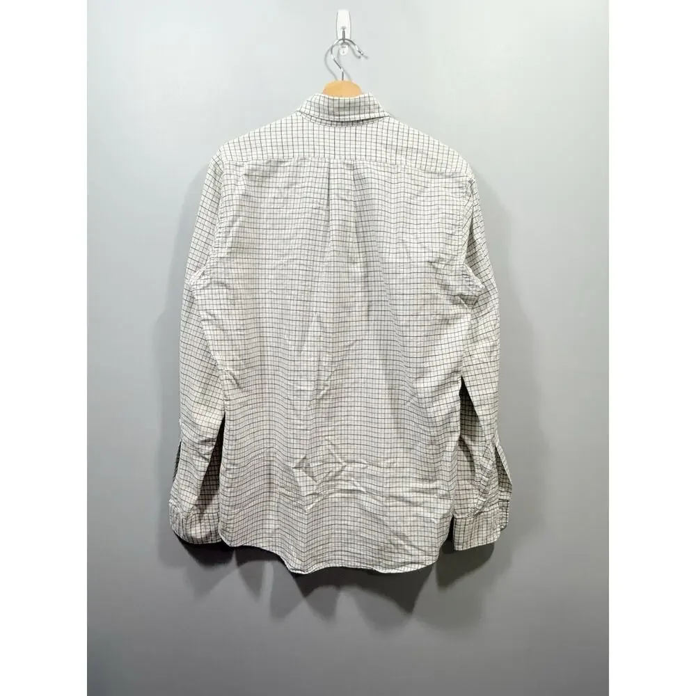 L.L.Bean White/Green Check Cotton Woven Long Sleeve Button-Up Shirt 15 1/2-36